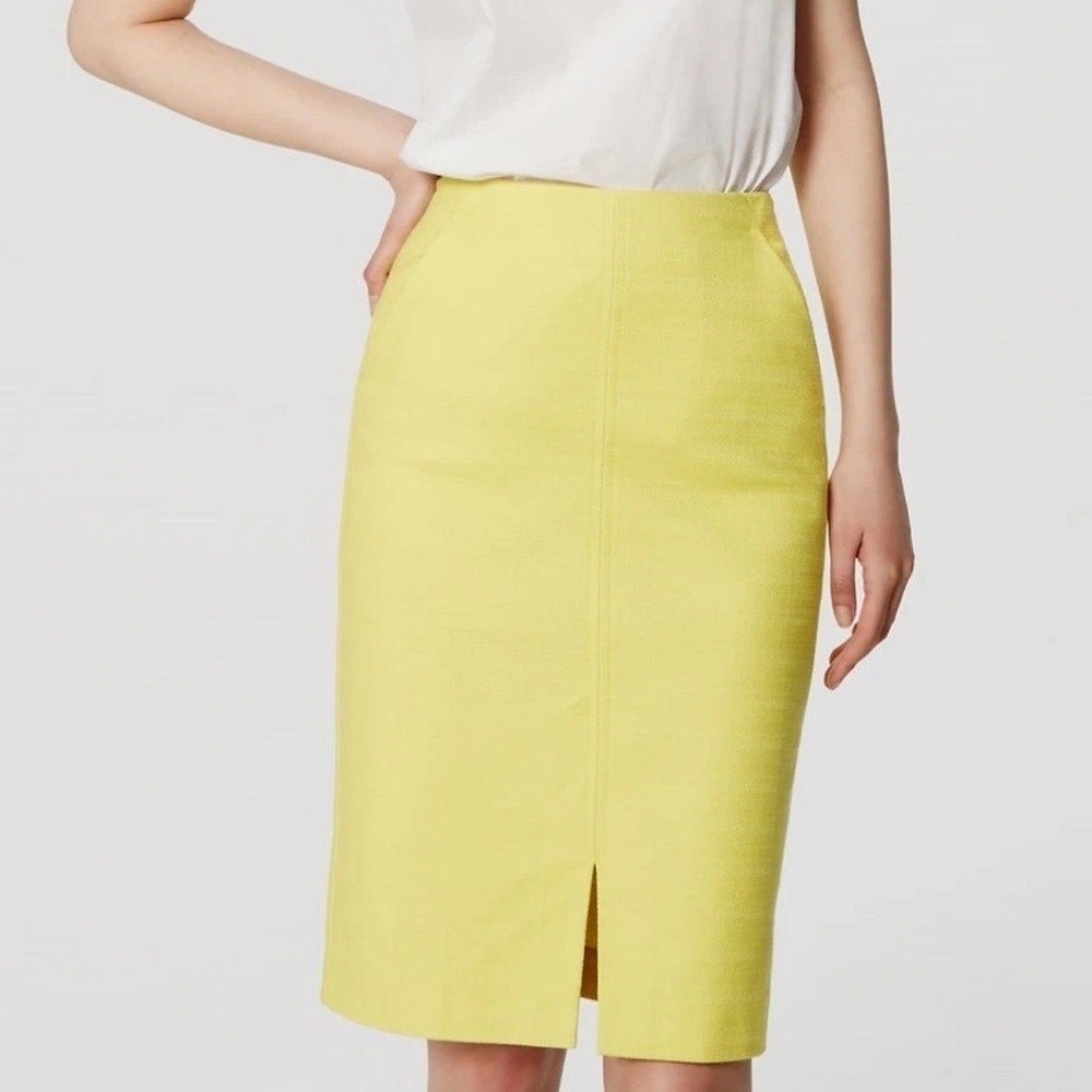 Ann Taylor LOFT Yellow Textured Slit Pencil Skirt | Size 4